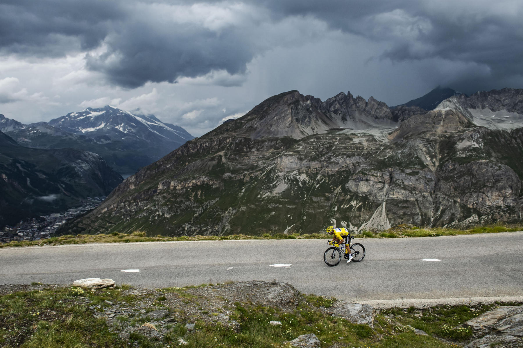 Tour de France 2019 - Stage Nineteen - Julian Alaphilippe descends from Col de l'Iseran