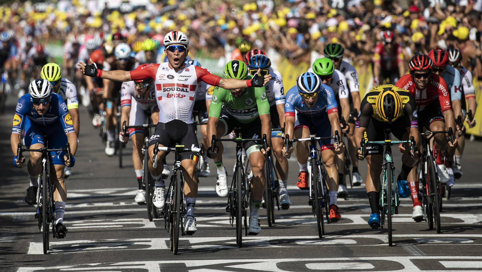 Tour de France 2019 - Stage Sixteen - Caleb Ewan celebrates winning the stage